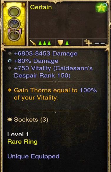 Thorns equal to 100% of your Vitality Modded Ring (Unsocketed) Certain - Diablo 3 Mods Store - Seasonal and non-seasonal - Modded Items and Gear for PlayStation 4, PlayStation 5, Nintendo Switch, and Xbox One