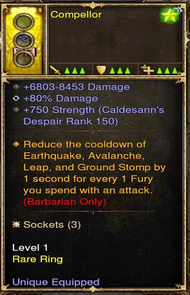 Cooldown Reduction by 1 Second per 1 Fury Barbarian Modded Ring (Unsocketed) Compellor - Diablo 3 Mods Store - Seasonal and non-seasonal - Modded Items and Gear for PlayStation 4, PlayStation 5, Nintendo Switch, and Xbox One