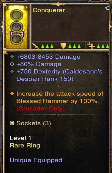 Blessed Hammer Attack Speed Increase 100% Crusader Modded Ring (Unsocketed) Conquerer - Diablo 3 Mods Store - Seasonal and non-seasonal - Modded Items and Gear for PlayStation 4, PlayStation 5, Nintendo Switch, and Xbox One