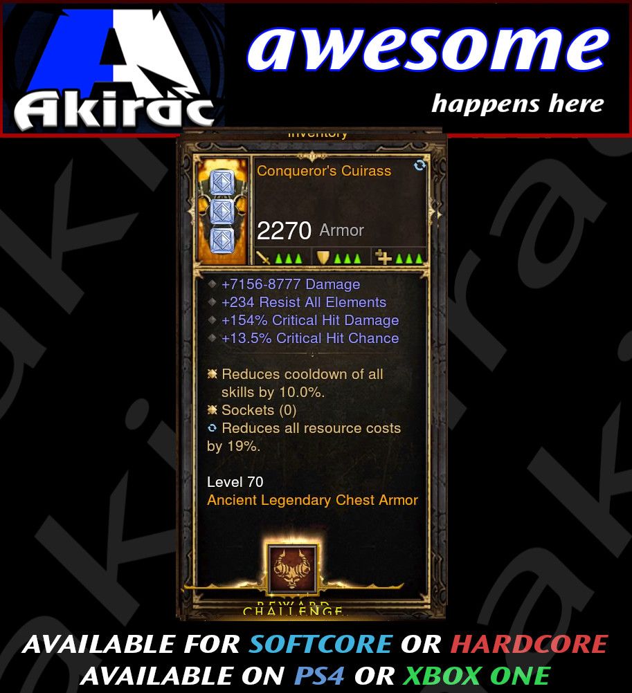 Conqueror's Cuirass Modded Chest Armor - Diablo 3 Mods Store - Seasonal and non-seasonal - Modded Items and Gear for PlayStation 4, PlayStation 5, Nintendo Switch, and Xbox One