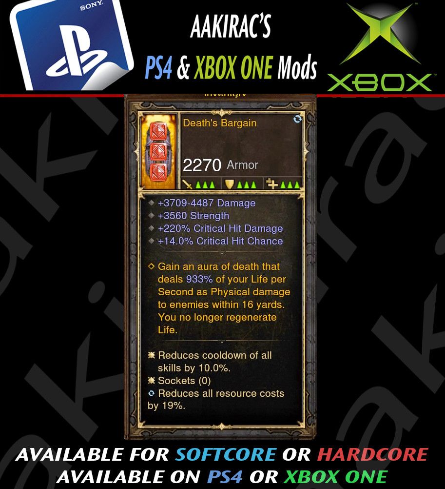 Death Bargain 220% CHD / 14% CC / 3.5k STR Modded Pants - Diablo 3 Mods Store - Seasonal and non-seasonal - Modded Items and Gear for PlayStation 4, PlayStation 5, Nintendo Switch, and Xbox One