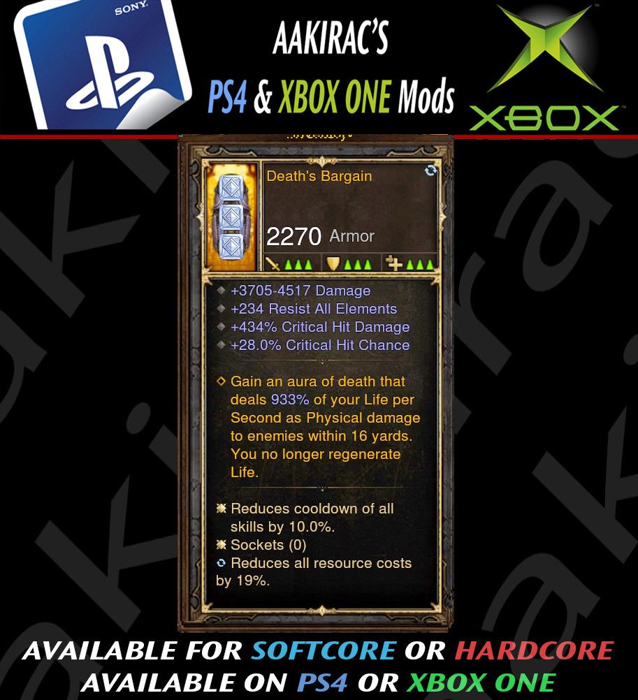 Death Bargain 434% CHD / 28% CC Modded Pants - Diablo 3 Mods Store - Seasonal and non-seasonal - Modded Items and Gear for PlayStation 4, PlayStation 5, Nintendo Switch, and Xbox One