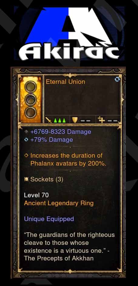 Eternal Union 6.7k-8.3k Damage, 79% Damage Modded Ring (Unsocketed) - Diablo 3 Mods Store - Seasonal and non-seasonal - Modded Items and Gear for PlayStation 4, PlayStation 5, Nintendo Switch, and Xbox One