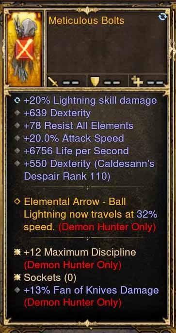 Fake Legit Meticulous Bolts Quiver 20% Lightning, 20% attack speed, 6756 LPS, 13% FOK - Diablo 3 Mods Store - Seasonal and non-seasonal - Modded Items and Gear for PlayStation 4, PlayStation 5, Nintendo Switch, and Xbox One