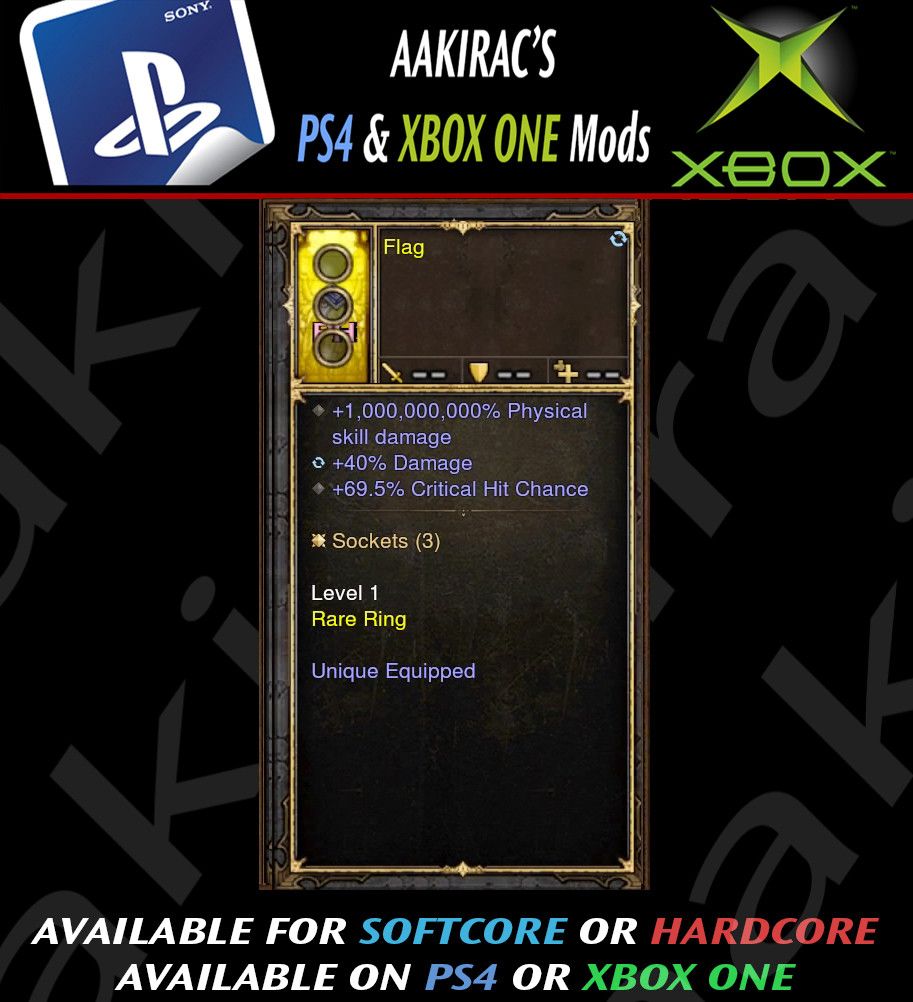 1000000000% Damage Modded Ring with Crit Chance Flag - Diablo 3 Mods Store - Seasonal and non-seasonal - Modded Items and Gear for PlayStation 4, PlayStation 5, Nintendo Switch, and Xbox One