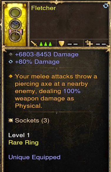 Attacks (Melee) Throw Piercing Axe 100% Damage Modded Ring (Unsocketed) Fletcher - Diablo 3 Mods Store - Seasonal and non-seasonal - Modded Items and Gear for PlayStation 4, PlayStation 5, Nintendo Switch, and Xbox One