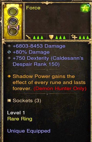 Shadow Power Gains effect of Every Rune Demon Hunter Modded Ring (Unsocketed) Force - Diablo 3 Mods Store - Seasonal and non-seasonal - Modded Items and Gear for PlayStation 4, PlayStation 5, Nintendo Switch, and Xbox One