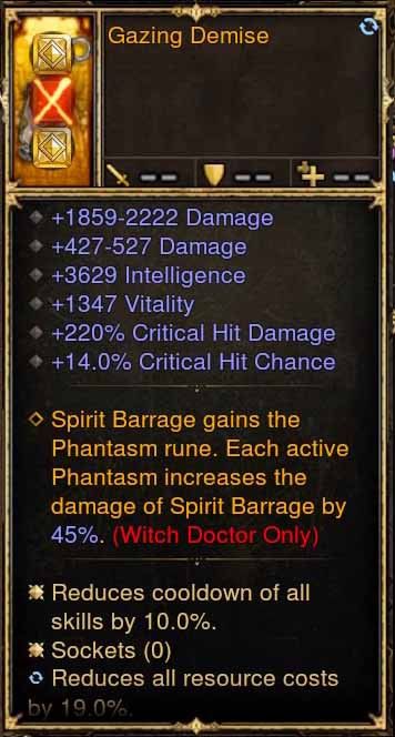 Gazing Demise p4.2.2 Mojo Offhand Modded - Diablo 3 Mods Store - Seasonal and non-seasonal - Modded Items and Gear for PlayStation 4, PlayStation 5, Nintendo Switch, and Xbox One