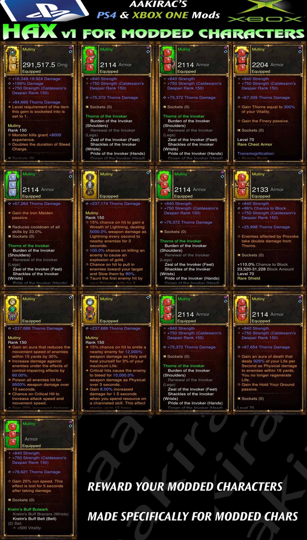 Hax v1 Full Thorns Crusader Invoker Mutiny - Diablo 3 Mods Store - Seasonal and non-seasonal - Modded Items and Gear for PlayStation 4, PlayStation 5, Nintendo Switch, and Xbox One