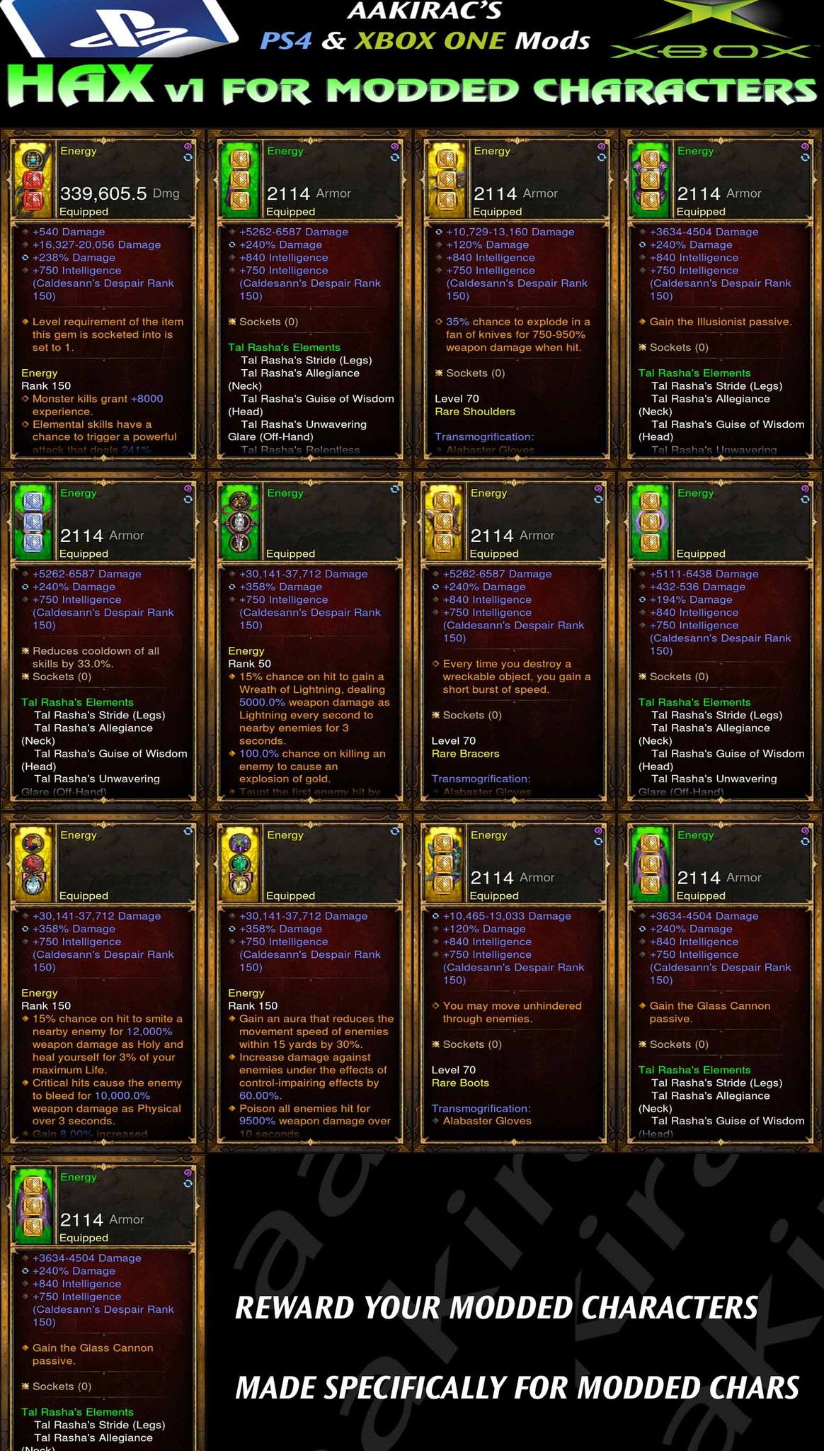 Hax v1 Tal Rasha Wizard Energy - Diablo 3 Mods Store - Seasonal and non-seasonal - Modded Items and Gear for PlayStation 4, PlayStation 5, Nintendo Switch, and Xbox One