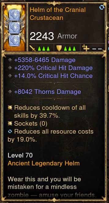 Helm of the Cranial Crustacean 5.3-6.4k Damage, 220% CHD, 14% CC (Rare XMOG) Modded Helm - Diablo 3 Mods Store - Seasonal and non-seasonal - Modded Items and Gear for PlayStation 4, PlayStation 5, Nintendo Switch, and Xbox One