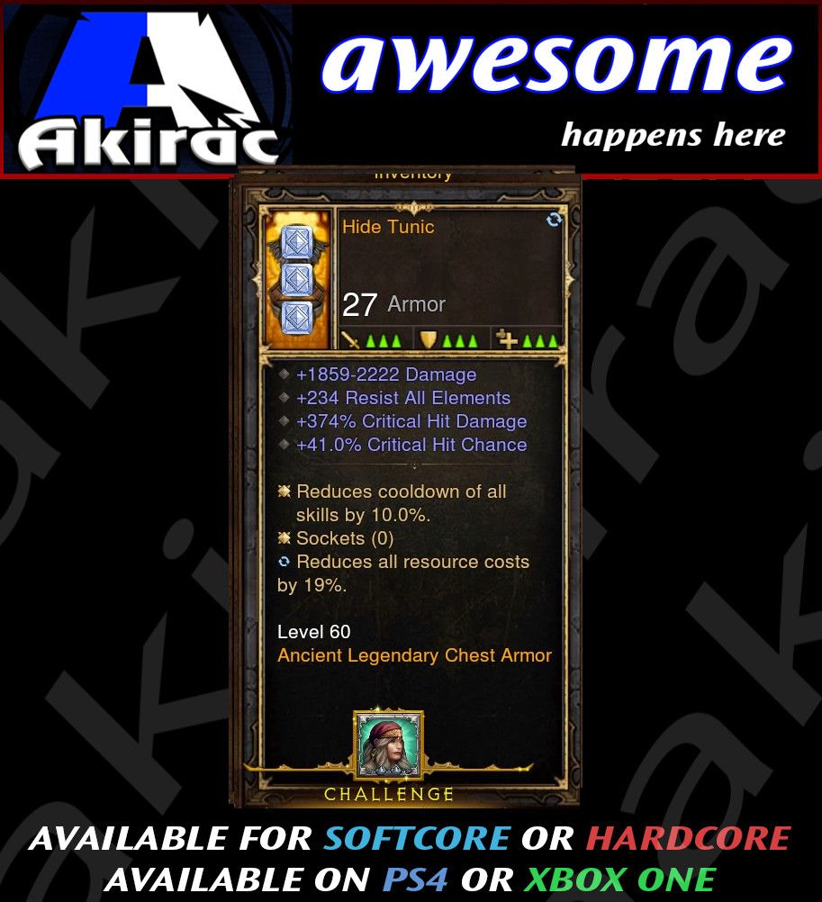 Hide Tunic Modded Chest Armor 374% CHD / 41% CC - Diablo 3 Mods Store - Seasonal and non-seasonal - Modded Items and Gear for PlayStation 4, PlayStation 5, Nintendo Switch, and Xbox One