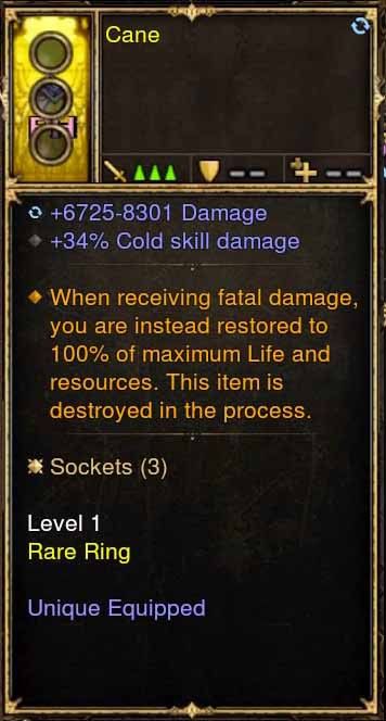 Level 1 Diablo 3 Immortal Modded Ring +34% Cold Skill Damage (Unsocketed) Cane - Diablo 3 Mods Store - Seasonal and non-seasonal - Modded Items and Gear for PlayStation 4, PlayStation 5, Nintendo Switch, and Xbox One