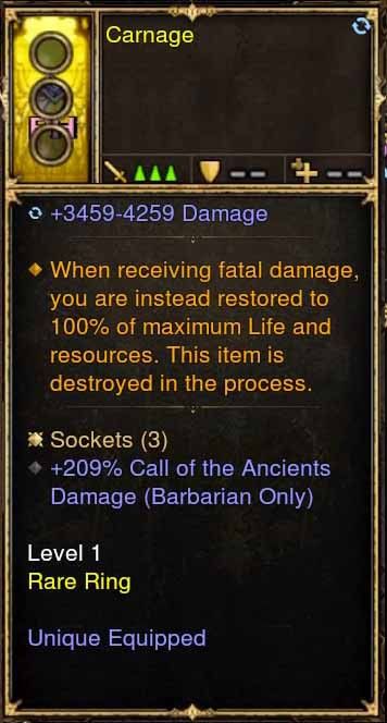 Level 1 Diablo 3 Immortal Modded Ring 209% Call of Ancients Damage (Unsocketed) Carnage - Diablo 3 Mods Store - Seasonal and non-seasonal - Modded Items and Gear for PlayStation 4, PlayStation 5, Nintendo Switch, and Xbox One