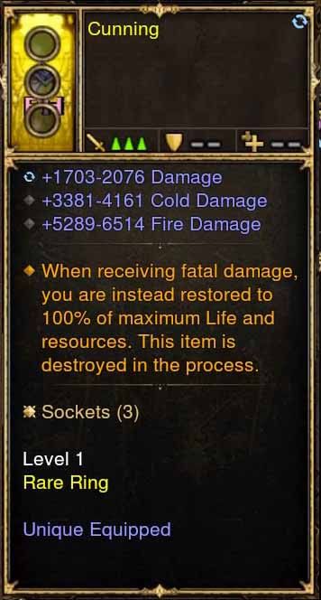 Level 1 Diablo 3 Immortal Modded Ring + Cold and Fire Damage (Unsocketed) Cunning - Diablo 3 Mods Store - Seasonal and non-seasonal - Modded Items and Gear for PlayStation 4, PlayStation 5, Nintendo Switch, and Xbox One