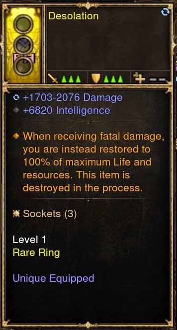 Level 1 Diablo 3 Immortal Modded Ring 6.8k INT (Unsocketed) Desolation - Diablo 3 Mods Store - Seasonal and non-seasonal - Modded Items and Gear for PlayStation 4, PlayStation 5, Nintendo Switch, and Xbox One
