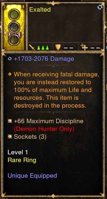 Level 1 Diablo 3 Immortal Modded Ring +66 Max Discipline (Unsocketed) Exalted - Diablo 3 Mods Store - Seasonal and non-seasonal - Modded Items and Gear for PlayStation 4, PlayStation 5, Nintendo Switch, and Xbox One