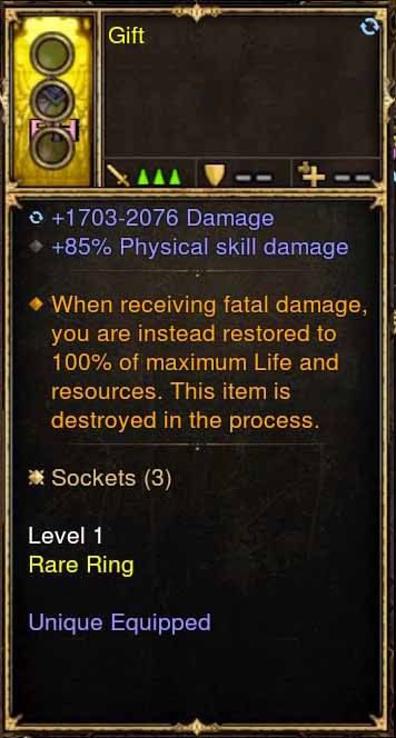 Level 1 Diablo 3 Immortal Modded Ring +85% Physical Damage (Unsocketed) Gift - Diablo 3 Mods Store - Seasonal and non-seasonal - Modded Items and Gear for PlayStation 4, PlayStation 5, Nintendo Switch, and Xbox One