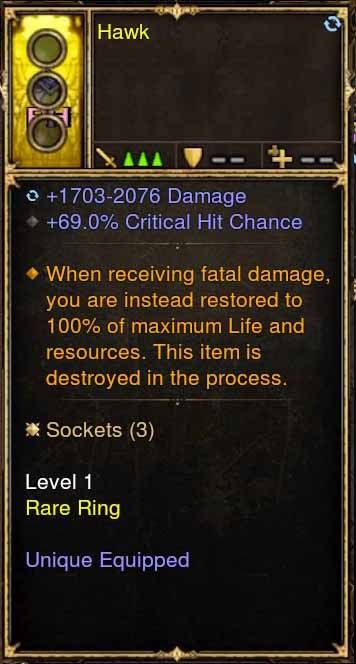 Level 1 Diablo 3 Immortal Modded Ring 69% CC (Unsocketed) Hawk - Diablo 3 Mods Store - Seasonal and non-seasonal - Modded Items and Gear for PlayStation 4, PlayStation 5, Nintendo Switch, and Xbox One