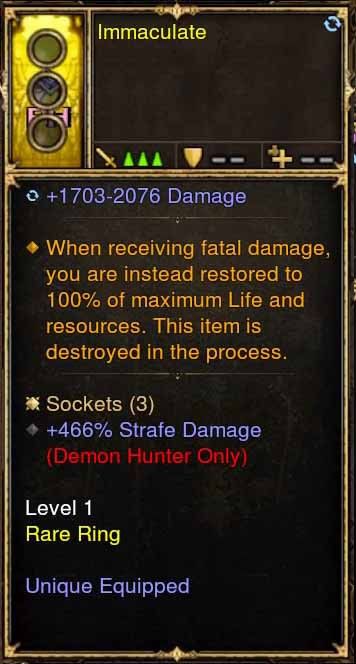 Level 1 Diablo 3 Immortal Modded Ring +466% Strafe Damage (Unsocketed) Immaculate - Diablo 3 Mods Store - Seasonal and non-seasonal - Modded Items and Gear for PlayStation 4, PlayStation 5, Nintendo Switch, and Xbox One