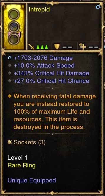 Level 1 Diablo 3 Immortal Modded Ring +Attack Speed, +343% CHD, +27% CC (Unsocketed) Intrepid - Diablo 3 Mods Store - Seasonal and non-seasonal - Modded Items and Gear for PlayStation 4, PlayStation 5, Nintendo Switch, and Xbox One