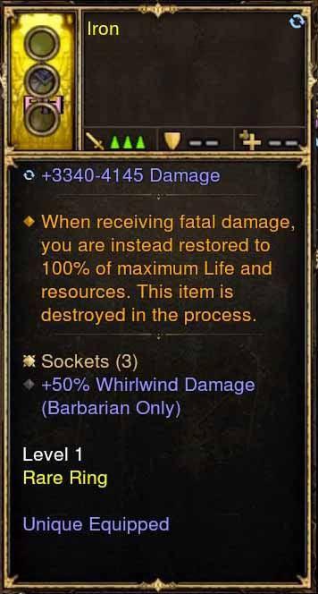 Level 1 Diablo 3 Immortal Modded Ring 3.3k-4.1k Damage, +50% WhirlWind Damage (Unsocketed) Iron - Diablo 3 Mods Store - Seasonal and non-seasonal - Modded Items and Gear for PlayStation 4, PlayStation 5, Nintendo Switch, and Xbox One