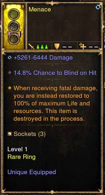 Level 1 Diablo 3 Immortal Modded Ring 14.8% Chance to Blind (Unsocketed) Menace - Diablo 3 Mods Store - Seasonal and non-seasonal - Modded Items and Gear for PlayStation 4, PlayStation 5, Nintendo Switch, and Xbox One