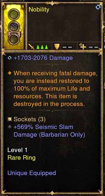 Level 1 Diablo 3 Immortal Modded Ring 569% Seismic Slam Damage (Unsocketed) Nobility - Diablo 3 Mods Store - Seasonal and non-seasonal - Modded Items and Gear for PlayStation 4, PlayStation 5, Nintendo Switch, and Xbox One
