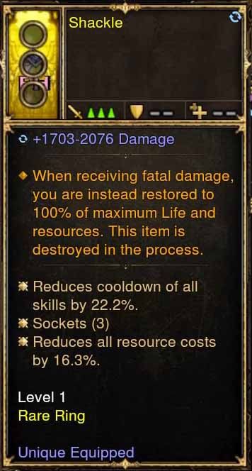 Level 1 Diablo 3 Immortal Modded Ring +22.2% CDR, +16% RR (Unsocketed) Shackle - Diablo 3 Mods Store - Seasonal and non-seasonal - Modded Items and Gear for PlayStation 4, PlayStation 5, Nintendo Switch, and Xbox One