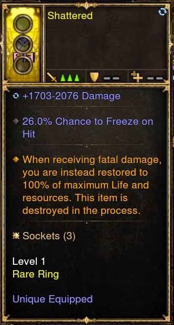 Level 1 Diablo 3 Immortal Modded Ring 26% Chance to Freeze (Unsocketed) Shattered - Diablo 3 Mods Store - Seasonal and non-seasonal - Modded Items and Gear for PlayStation 4, PlayStation 5, Nintendo Switch, and Xbox One