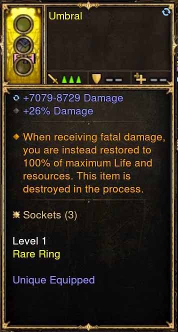 Level 1 Diablo 3 Immortal Modded Ring 7k-8.7k Damage, 26% Damage (Unsocketed) Umbral - Diablo 3 Mods Store - Seasonal and non-seasonal - Modded Items and Gear for PlayStation 4, PlayStation 5, Nintendo Switch, and Xbox One