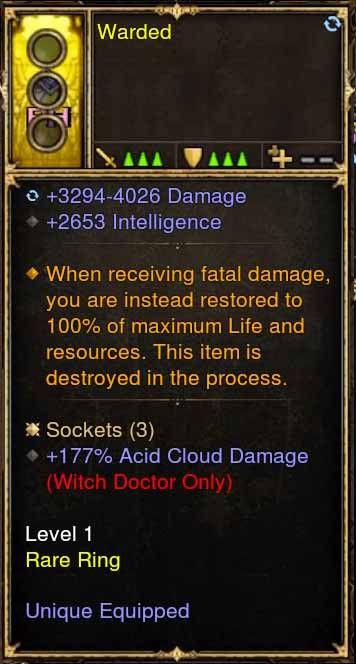 Level 1 Diablo 3 Immortal Modded Ring 2.6k INT, 177% Acid Cloud Damage (Unsocketed) Warded - Diablo 3 Mods Store - Seasonal and non-seasonal - Modded Items and Gear for PlayStation 4, PlayStation 5, Nintendo Switch, and Xbox One