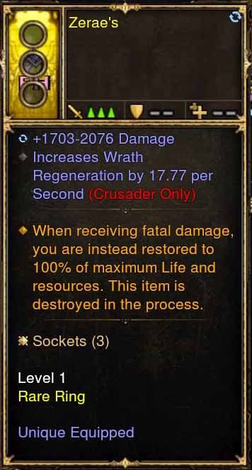 Level 1 Diablo 3 Immortal Modded Ring 17.77 Wrath Per Second (Unsocketed) Zerae's - Diablo 3 Mods Store - Seasonal and non-seasonal - Modded Items and Gear for PlayStation 4, PlayStation 5, Nintendo Switch, and Xbox One