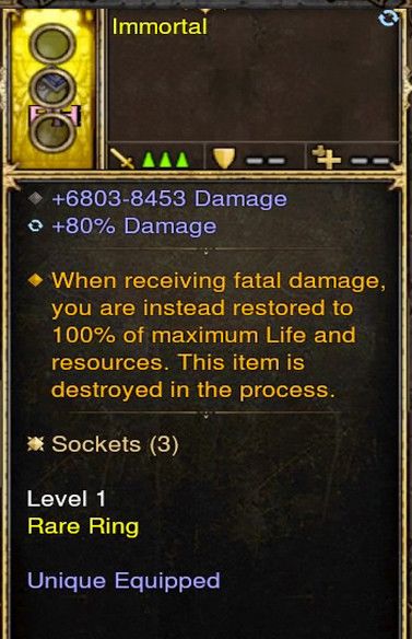 Diablo 3 Immortal Modded Ring - Never Die Again (Unsocketed) Diablo 3 Immortal - Diablo 3 Mods Store - Seasonal and non-seasonal - Modded Items and Gear for PlayStation 4, PlayStation 5, Nintendo Switch, and Xbox One
