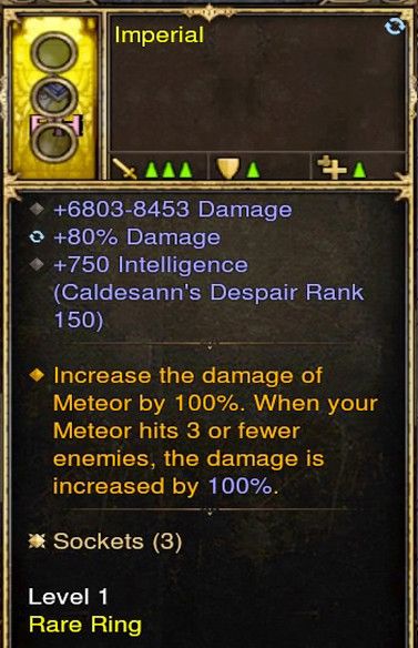 Increase Meteor Damage by 100% Wizard Modded Ring (Unsocketed) Imperial - Diablo 3 Mods Store - Seasonal and non-seasonal - Modded Items and Gear for PlayStation 4, PlayStation 5, Nintendo Switch, and Xbox One