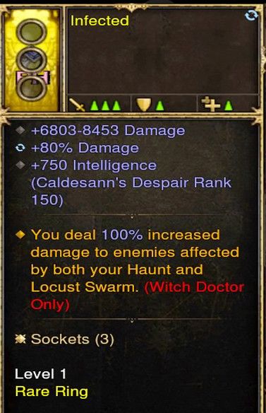 100% Increased Damage to Those Affected by Haunt Witch Doctor Modded Ring (Unsocketed) Infected - Diablo 3 Mods Store - Seasonal and non-seasonal - Modded Items and Gear for PlayStation 4, PlayStation 5, Nintendo Switch, and Xbox One