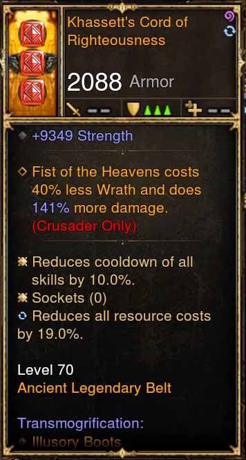 Khassett's Cord of Righteousness p4.2.2 Modded Belt - Diablo 3 Mods Store - Seasonal and non-seasonal - Modded Items and Gear for PlayStation 4, PlayStation 5, Nintendo Switch, and Xbox One