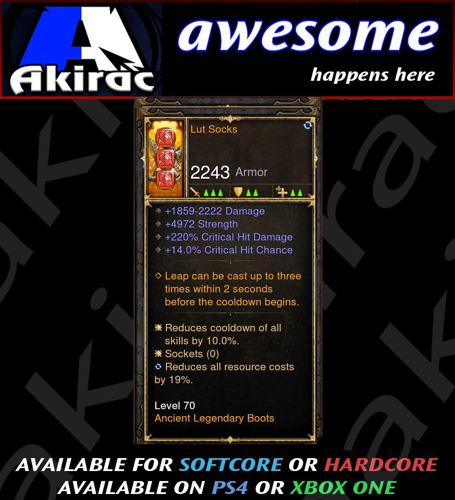 Lut Socks Barbarian Modded Boots - Diablo 3 Mods Store - Seasonal and non-seasonal - Modded Items and Gear for PlayStation 4, PlayStation 5, Nintendo Switch, and Xbox One
