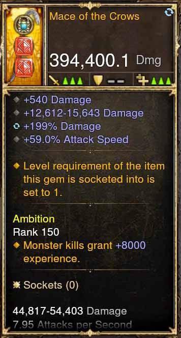 Mace of Crows 394k DPS (RARE XMOG) Modded Weapon - Diablo 3 Mods Store - Seasonal and non-seasonal - Modded Items and Gear for PlayStation 4, PlayStation 5, Nintendo Switch, and Xbox One