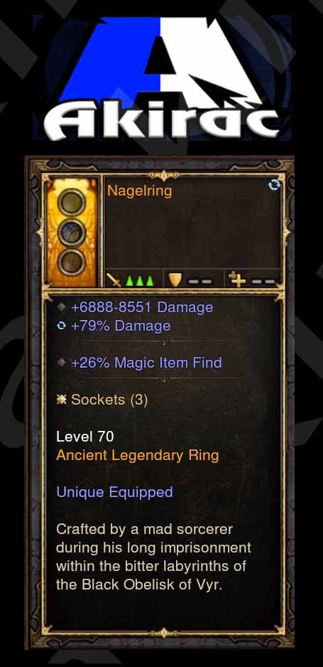Nagelring (Magic Find) 6.8k-8.5k Damage, 79% Damage Modded Ring (Unsocketed) - Diablo 3 Mods Store - Seasonal and non-seasonal - Modded Items and Gear for PlayStation 4, PlayStation 5, Nintendo Switch, and Xbox One