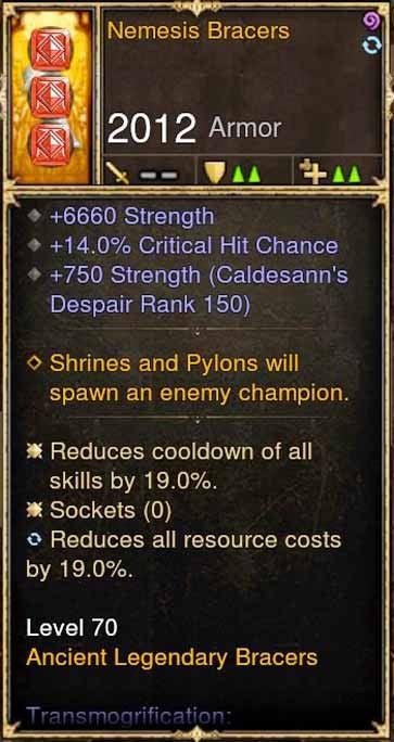 Nemesis Bracers 6.6k STR, 14 CC, 19 CDR, 19 RR - Diablo 3 Mods Store - Seasonal and non-seasonal - Modded Items and Gear for PlayStation 4, PlayStation 5, Nintendo Switch, and Xbox One