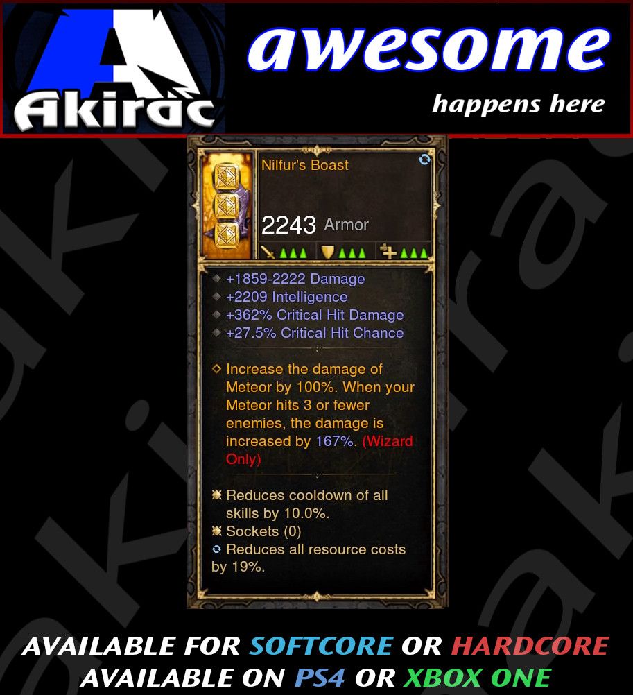 Nilfur's Boast Wizard 362% CHD / 27% CC Modded Boots - Diablo 3 Mods Store - Seasonal and non-seasonal - Modded Items and Gear for PlayStation 4, PlayStation 5, Nintendo Switch, and Xbox One