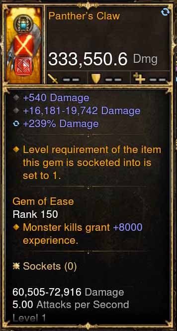 Panther's Claw 333k Actual DPS Modded Weapon - Diablo 3 Mods Store - Seasonal and non-seasonal - Modded Items and Gear for PlayStation 4, PlayStation 5, Nintendo Switch, and Xbox One