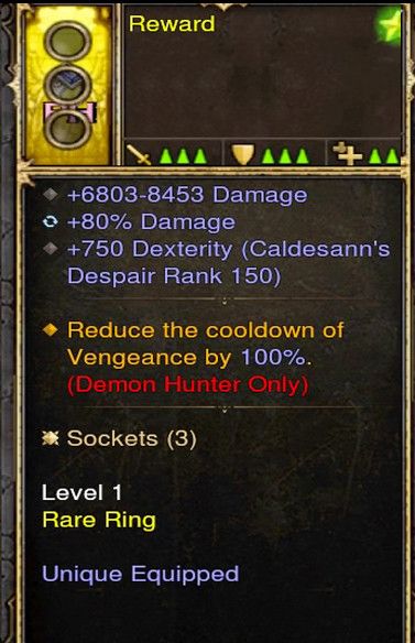 Reduce Cooldown of Vengeance by 100% Demon Hunter Modded Ring (Unsocketed) Reward - Diablo 3 Mods Store - Seasonal and non-seasonal - Modded Items and Gear for PlayStation 4, PlayStation 5, Nintendo Switch, and Xbox One