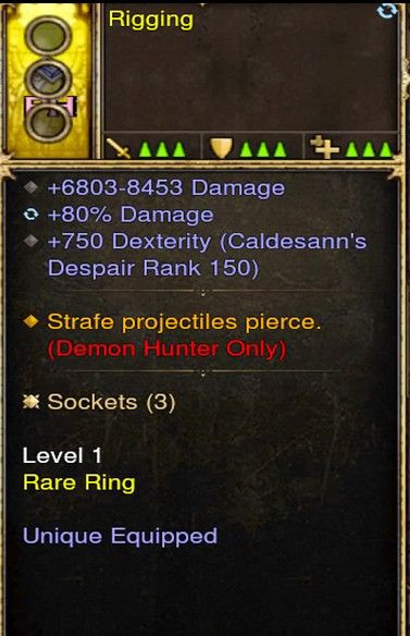 Strafe Projectiles Pierce Demon Hunter Modded Ring (Unsocketed) Rigging - Diablo 3 Mods Store - Seasonal and non-seasonal - Modded Items and Gear for PlayStation 4, PlayStation 5, Nintendo Switch, and Xbox One