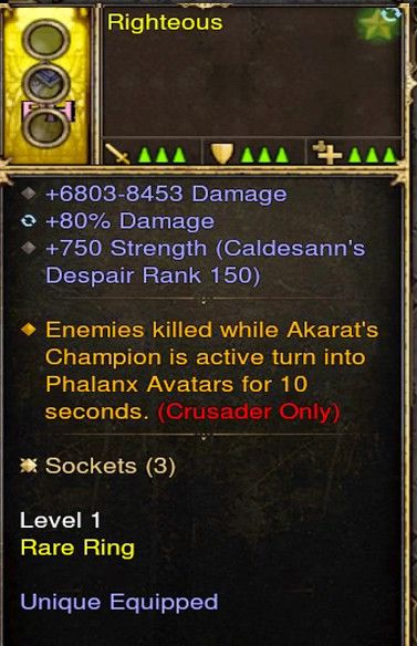 Phalanx Avartar Summoning Crusader Modded Ring (Unsocketed) Righteous - Diablo 3 Mods Store - Seasonal and non-seasonal - Modded Items and Gear for PlayStation 4, PlayStation 5, Nintendo Switch, and Xbox One
