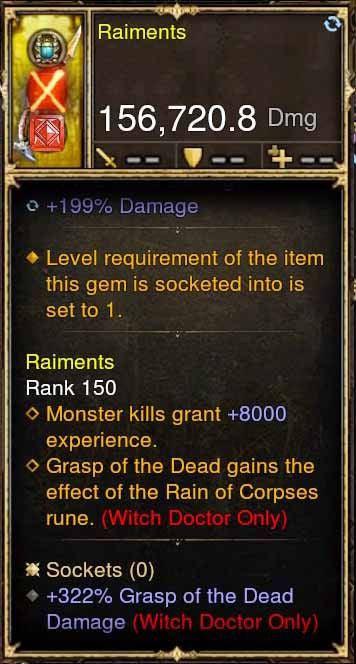 Raiments Weapon Deadly Rebirth +322% Grasp of the Dead Damage - Diablo 3 Mods Store - Seasonal and non-seasonal - Modded Items and Gear for PlayStation 4, PlayStation 5, Nintendo Switch, and Xbox One
