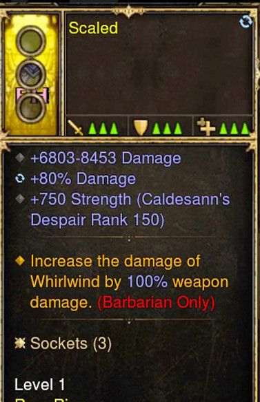 Increase WhirlWind Damage by 100% Barbarian Modded Ring (Unsocketed) Scaled - Diablo 3 Mods Store - Seasonal and non-seasonal - Modded Items and Gear for PlayStation 4, PlayStation 5, Nintendo Switch, and Xbox One