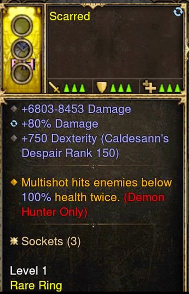 Multishot hits twice 100% Chance Demon Hunter Modded Ring (Unsocketed) Scarred - Diablo 3 Mods Store - Seasonal and non-seasonal - Modded Items and Gear for PlayStation 4, PlayStation 5, Nintendo Switch, and Xbox One