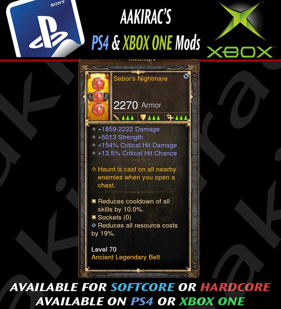 Ps4 Diablo 3 Mods Xbox One - Sebor's Nightmare 5k STR Modded Belt - Diablo 3 Mods Store - Seasonal and non-seasonal - Modded Items and Gear for PlayStation 4, PlayStation 5, Nintendo Switch, and Xbox One